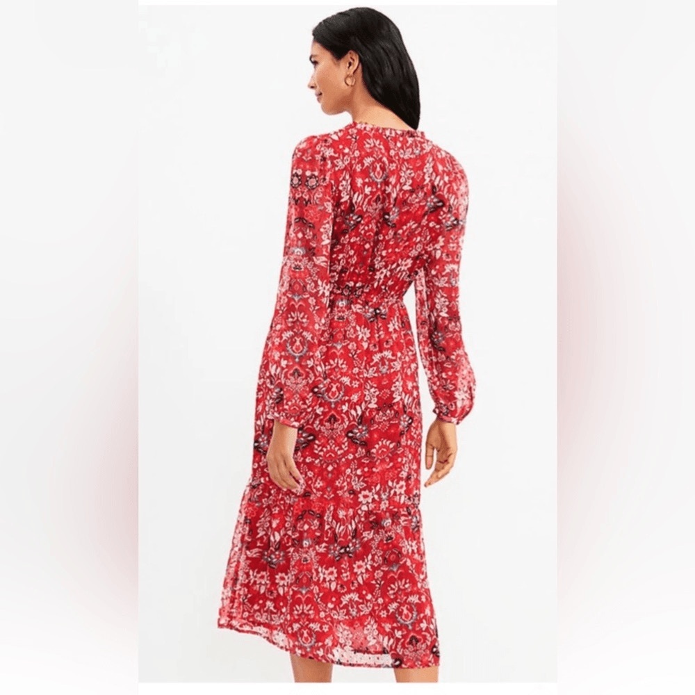 LOFT Red Floral Ruffle-Trim Button Blouse - Picture 8 of 12